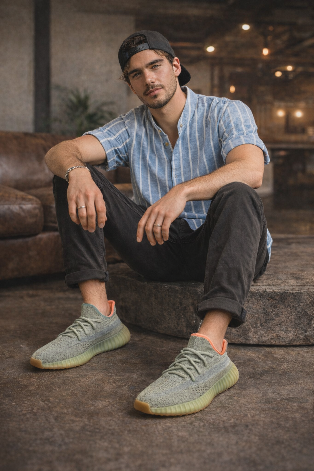 Men’s Vertical Stripe Linen Shirt – Light Blue