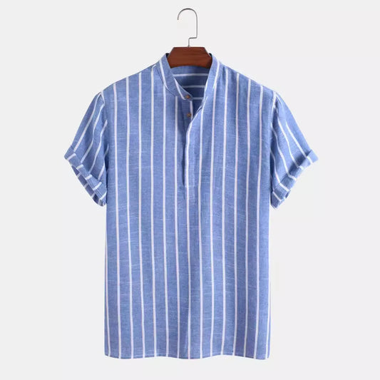 Men’s Vertical Stripe Linen Shirt – Light Blue